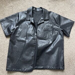 Black Faux Leather Short Sleeve Shirt